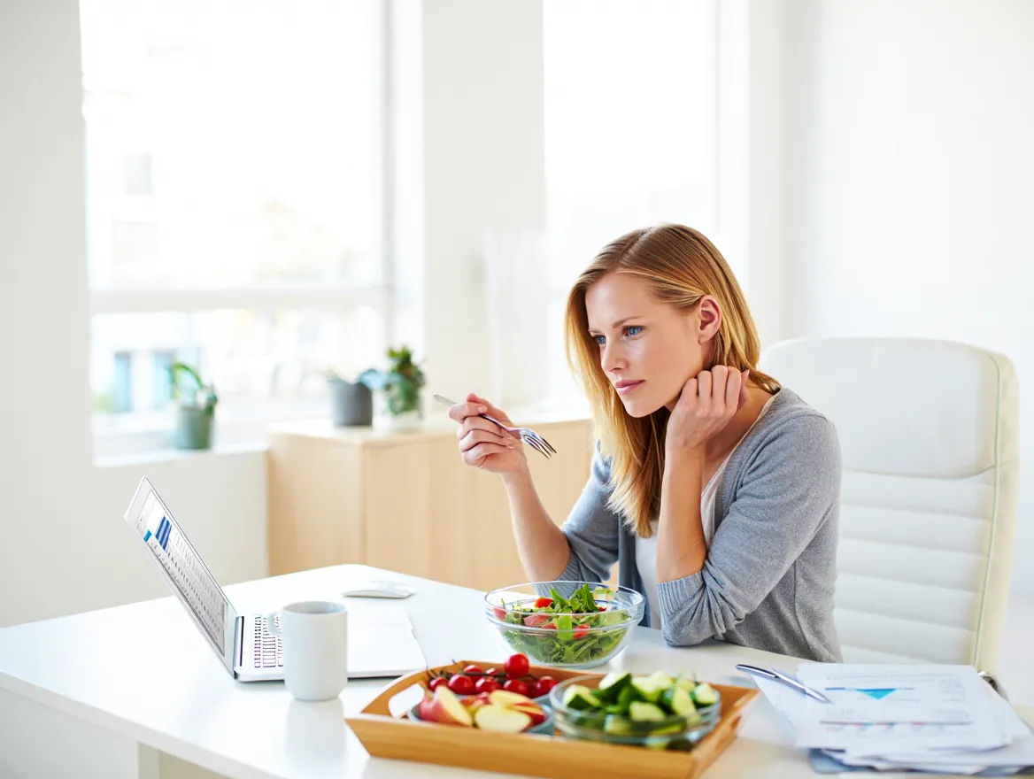 Person som tar en paus från arbetet för att äta lunch mindfully